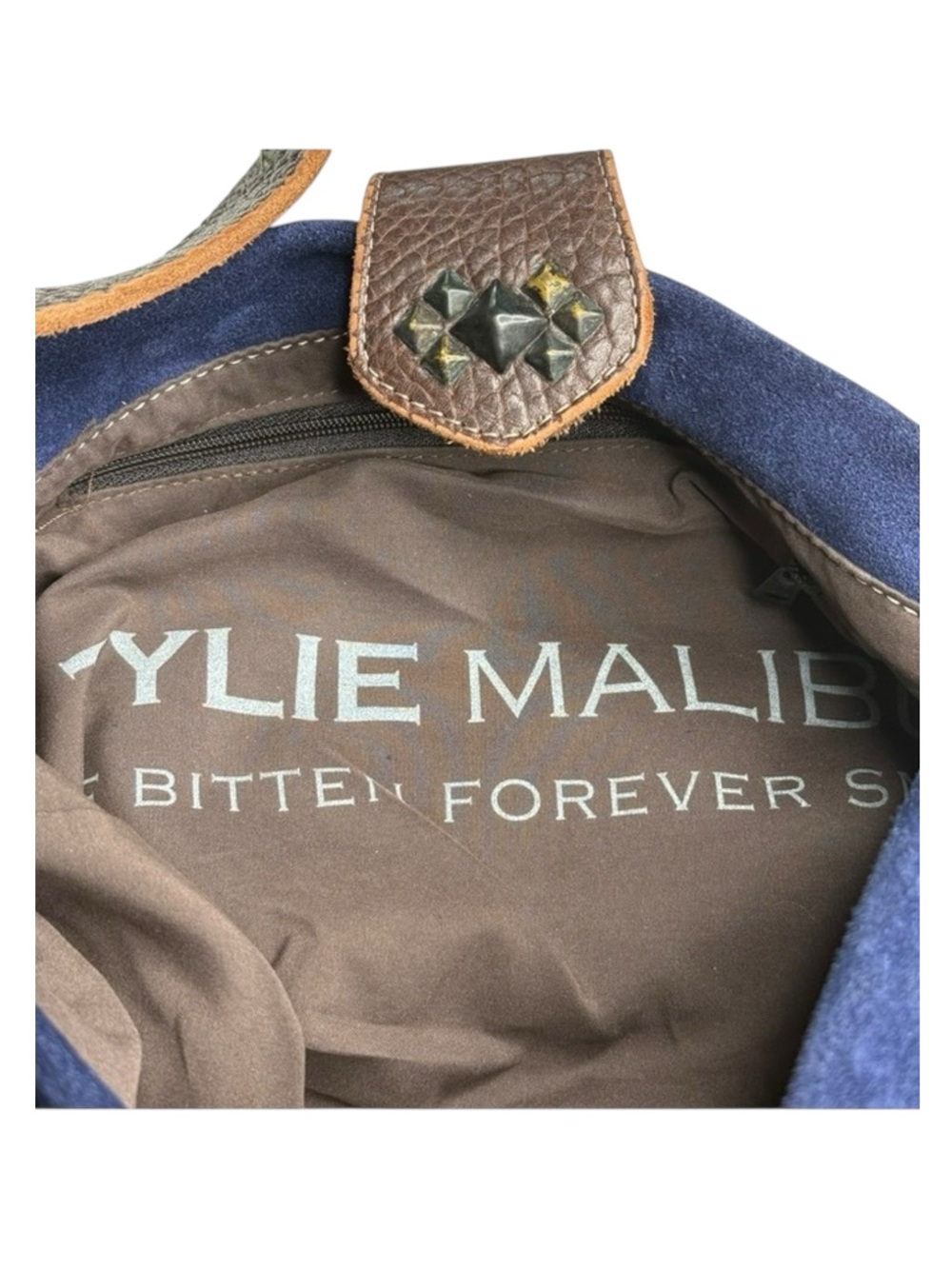 Limited Edition: Tylie ᪣ Y2K Utility Suede Hobo Bag ᪣ Pyramid Stud Strap ᪣ Blue - Picture 12 of 16